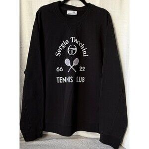 Sergio Tacchini Tennis Club Sweatshirt Mens XXL Black Cotton Crewneck Pullover